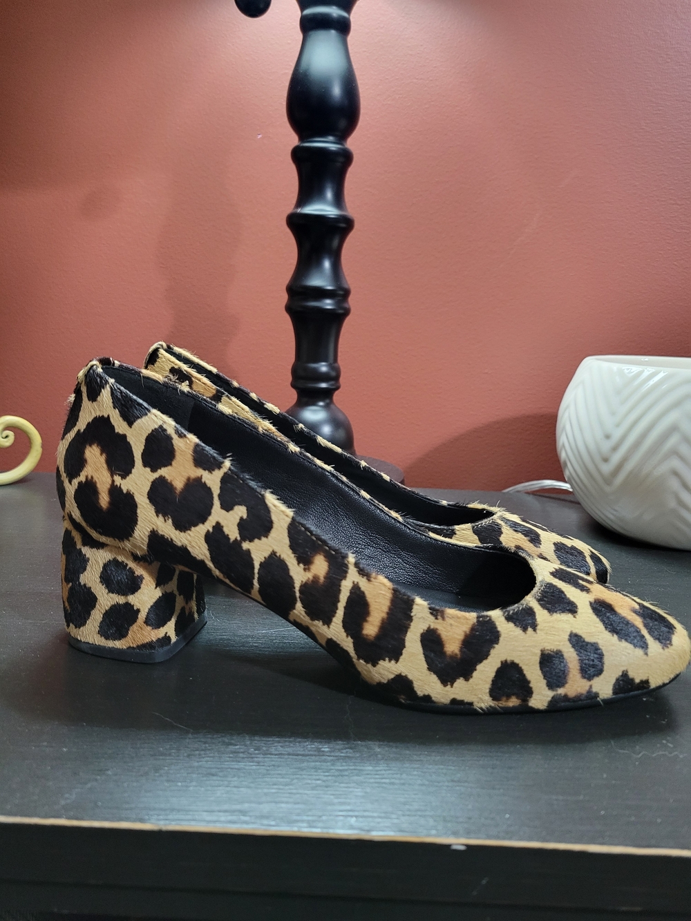 kate spade Leopard Print Round-Toe Block Heel Pumps - Tan & Black - Picture 2 of 7